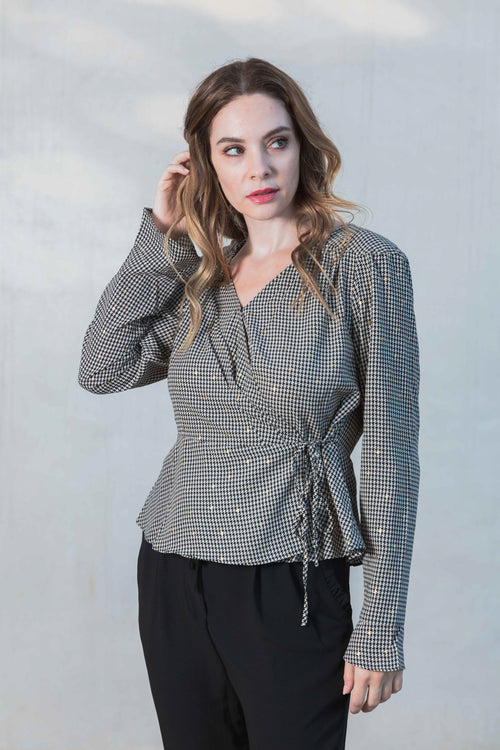 The Houndstooth Wrap  Top - Flair&Bound