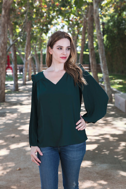 The Emerald Pleated Blouse - Flair&Bound