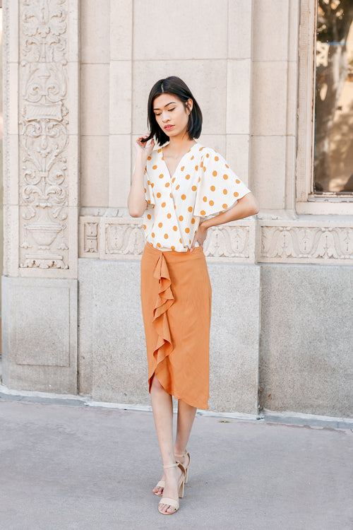The Havana Ruffle Woven Pencil Skirt - Flair&Bound