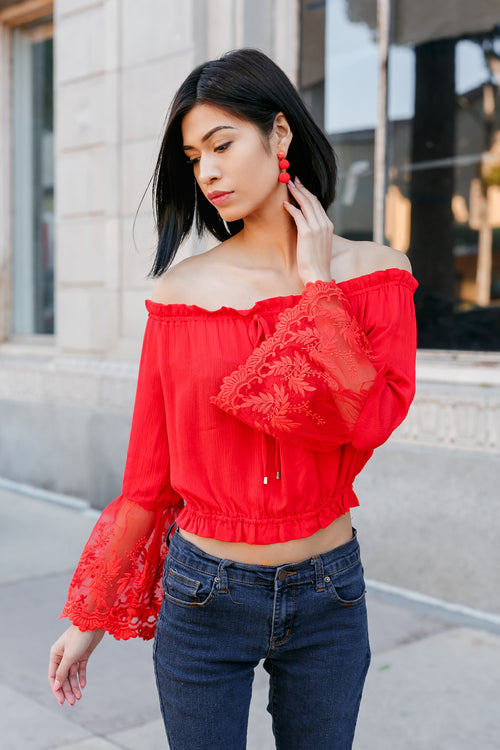 The Mary Lace Bell Sleeves Crop Top - Flair&Bound